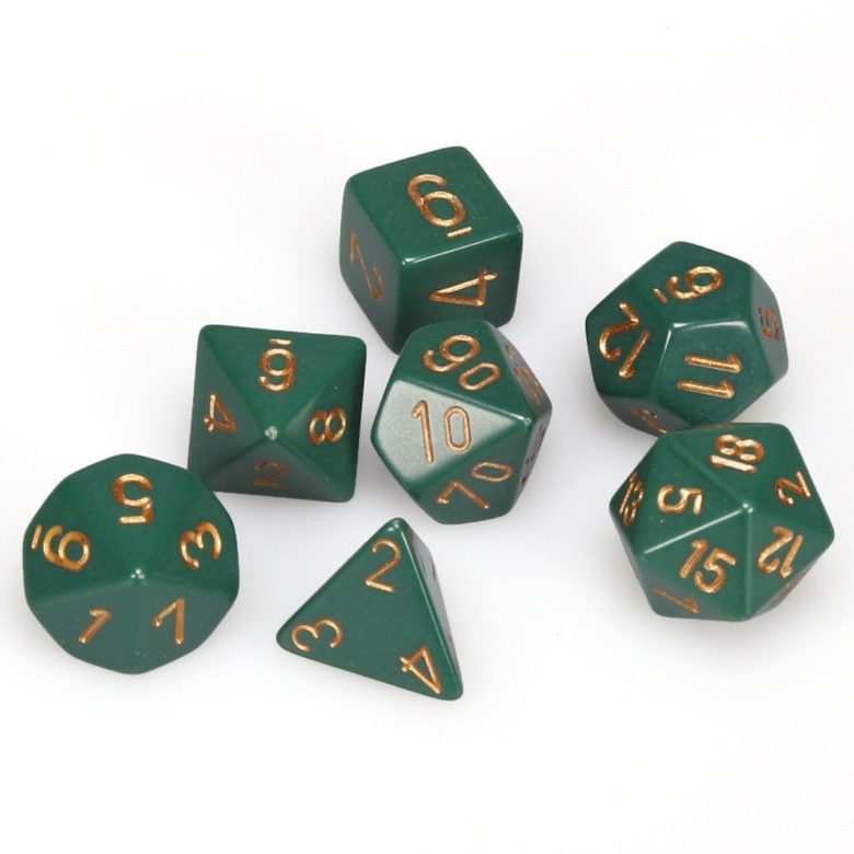 Dés en boite Opaque Dusty Green w/copper