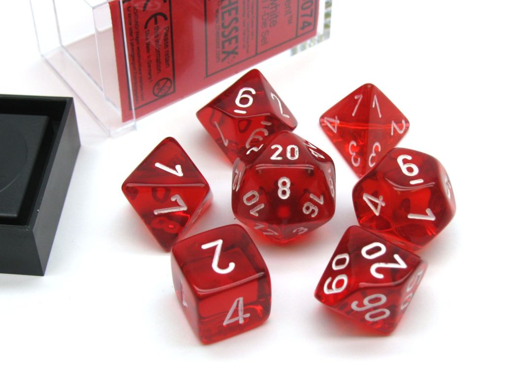 Dés en boite Translucent Red w/white
