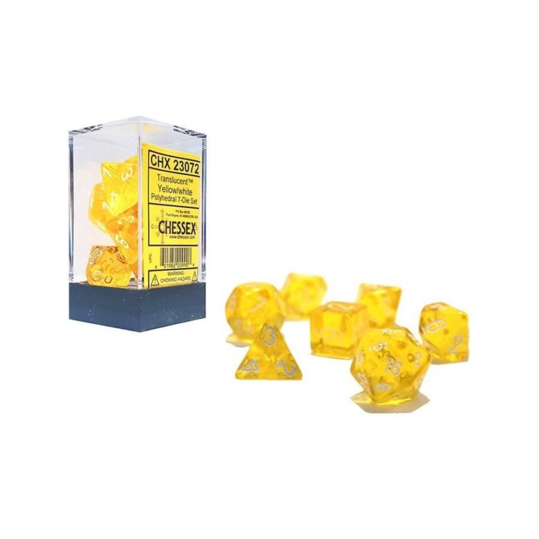Dés en boite Translucent Yellow w/white